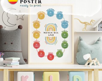Spanish Months Seasons Poster | Educational Kids Wall Art (Digital Download)