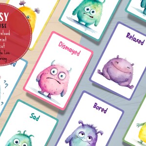 Printable Emotions Flashcards for Kids, Download Cute Monsters Feelings Cards, Classroom Emotion Therapy, Develop EQ and Social Skills image 8