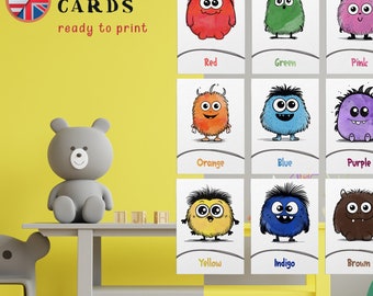 Printable Learning Colours Cards for Kids, Cute Monster Colour Flashcards, Educational Preschoolers Tool, High-Quality Home Digital Download