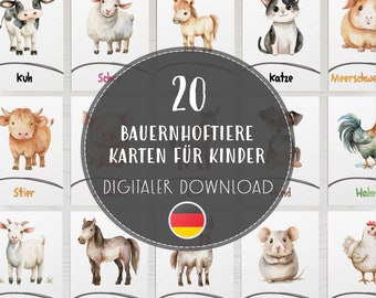 Bauernhof Tiere Flashcards Deutsch | Farm Animal Cards for Kids | Montessori Lernkarten Vorschule PDF