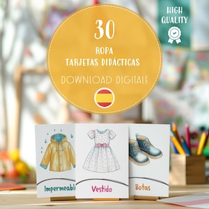 30 cartes-éclair de vêtements pour enfants, PDF de vocabulaire sur les vêtements pour enfants d'âge préscolaire, école à la maison à imprimer, cartes d'apprentissage amusantes, cartes-éclair ESL pour enseignants
