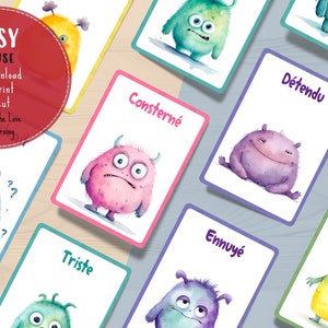 Printable Emotions Flashcards for Kids French, Download Cute Monsters Feelings Cards, Classroom Emotion Therapy, Develop EQ & Social Skills image 8