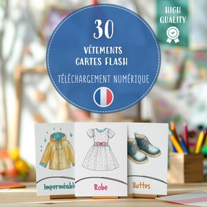 30 cartes-éclair de vêtements imprimables pour enfants, apprentissage du vocabulaire vestimentaire, PDF éducatif préscolaire, ressources pédagogiques d'anglais langue seconde, outil d'école à la maison