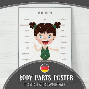 Poster lichaamsdelen voor kinderen, afdrukbare grafiek menselijk lichaam, educatieve muurkunst, klassikaal leren, pdf-bron thuisonderwijs wetenschap