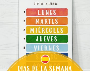 Spanish Days of the Week Poster | Watercolor Montessori Classroom Art (Digital Download)