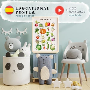 Póster Verduras Español - Vegetales Acuarela - Material Didáctico Niños - Alimentación Saludable PDF