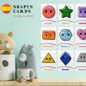 Tarjetas de Formas para Niños, Cartas Geométricas Coloridas, Aprendizaje Educativo PDF, Descarga Digital A4