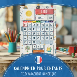 Calendrier quotidien français pour enfants, agenda Montessori PDF, horaire scolaire interactif, cartable d'apprentissage pour la maison ou la salle de classe, activités pour tout-petits