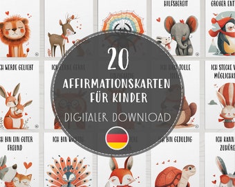 Positive Affirmationen Kinder Deutsch | Achtsamkeit Lernkarten | Selbstwertgefühl Printable PDF