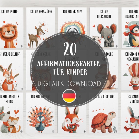 Positive Affirmationen Kinder Deutsch | Achtsamkeit Lernkarten | Selbstwertgefühl Printable PDF