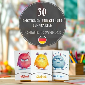 Druckbare Emotionen Karte für Kinder, Download von Monster Gefühlen Karten, Emotionstherapie, Entwicklung von emotionaler Fähigkeiten