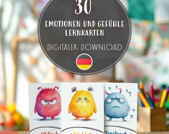 Druckbare Emotionen Karte für Kinder, Download von Monster Gefühlen Karten, Emotionstherapie, Entwicklung von emotionaler Fähigkeiten