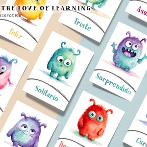 Printable Emotion Flashcards Watercolor Monsters Cards Feelings Learning Tool for Kids Classroom Emotions Therapy Digital Download Spanish image 6