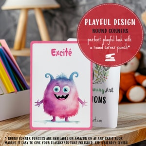 Printable Emotions Flashcards for Kids French, Download Cute Monsters Feelings Cards, Classroom Emotion Therapy, Develop EQ & Social Skills image 6