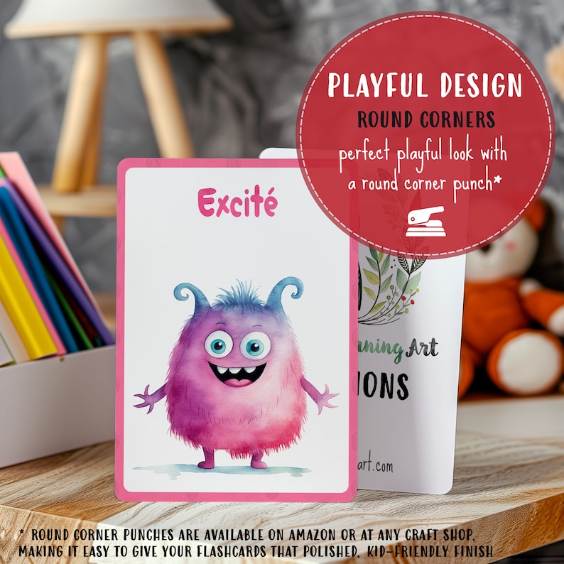 Printable Emotions Flashcards for Kids French, Download Cute Monsters Feelings Cards, Classroom Emotion Therapy, Develop EQ & Social Skills image 6