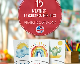 Weather Flashcards Kids | Printable Learning Cards PDF | Educational Vocabulary