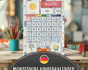 Schulkalender Kinder Deutsch / Planificador diario para niños alemanes / Montessori imprimible Wetter & Gefühle PDF