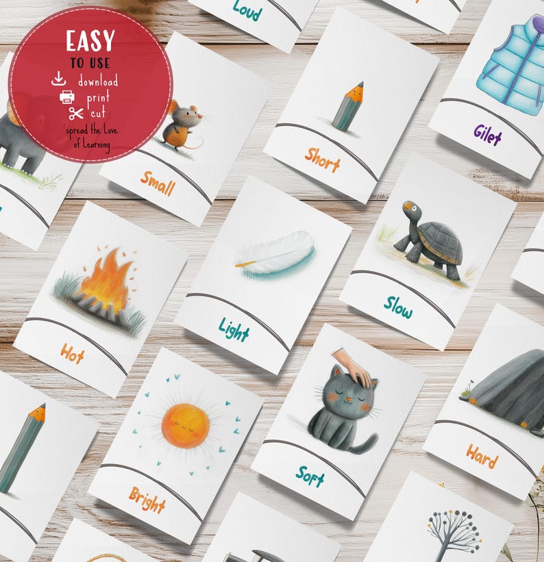 Harf Ree Flash Card Opposites Flashcards Kids | Adjectives Learning Cards PDF | Printable ...