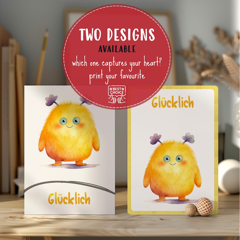 Printable Emotions Flashcards for Kids, Download Monsters Feelings Cards, Classroom Emotion Therapy, Develop EQ & Social Skills zdjęcie 2
