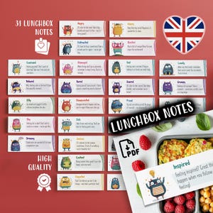 Notas para la lonchera de los niños: tarjetas de apoyo emocional que ayudan a los niños a comprender sus sentimientos, notas imprimibles para la lonchera con mensajes positivos, notas divertidas