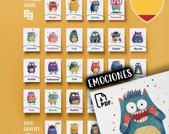 31 Tarjetas Emociones Español | Flashcards Sentimientos Monstruos | Material Terapia Montessori PDF