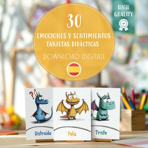 Cartes mémoire en espagnol sur les émotions avec des dragons, téléchargement de fichiers PDF colorés, outils pour la classe et la thérapie pour les enfants, ressources éducatives, outils pour thérapeutes