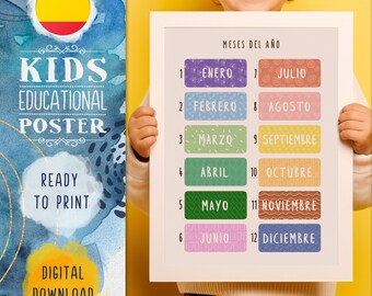 Spanish Months Wall Art | Montessori Kids Educational Poster (Digital Download)