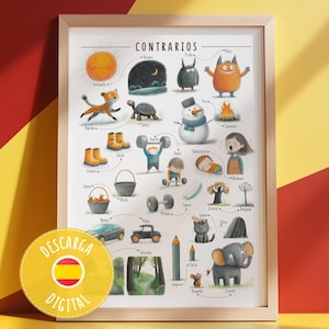 Opuestos Español Póster - Adjetivos Contrarios Niños - Material Didáctico Imprimible - Aprendizaje Temprano PDF