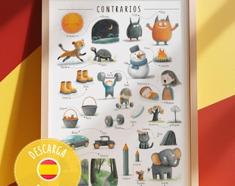 Spanish Opposites Poster: Adjectives for Kids, Printable Learning (Digital Download A2, A3, A4 JPGs)