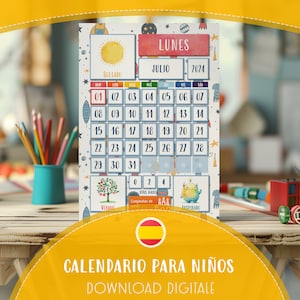 Spaanse schoolkalender voor kinderen, dagelijkse activiteitenplanner, montessori-leertool, leuke bezige map, lesrooster voor kinderen