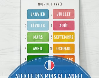 Months of the Year French Poster for kids Printable