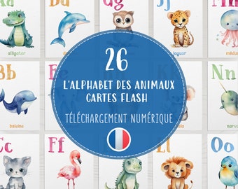 Cartes Flash Alphabet Français PDF | Animaux ABC Acuarela | Outil Préscolaire