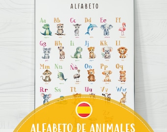 Spanish Alphabet Animal Poster | Watercolor ABC Printable PDF | Nursery & Preschool Wall Art