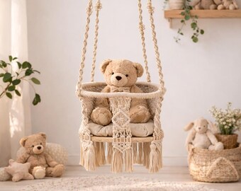 Altalena per neonati in macramè fatta a mano / Altalena per cameretta in stile boho / Altalena sospesa per bambini piccoli / Regalo artigianale indiano per neonati / Decorazione boho per la cameretta dei bambini