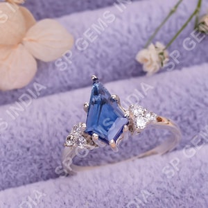 Natural London Blue Topaz Ring, Kite Cut London Blue Topaz Engagement Ring, Huge Kite Cut Ring, Art Deco Promise Jewelry Blue Topaz Rings
