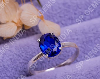 Anillo de zafiro azul natural, anillo de zafiro de Ceilán, anillo ovalado, anillo de piedras preciosas, plata de ley 925, regalo de Navidad, joyería, anillo de oro de 14 quilates.