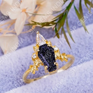 Coffin Shape Natural Blue Sandstone Ring Engagement Ring Gemstone Personalized Gift For Her Sandstone Rings Coffin Shape Ring Dainty Ring