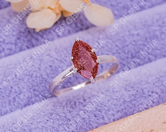 Marquise Golden Sunstone Ring, 925 Sterling Silver