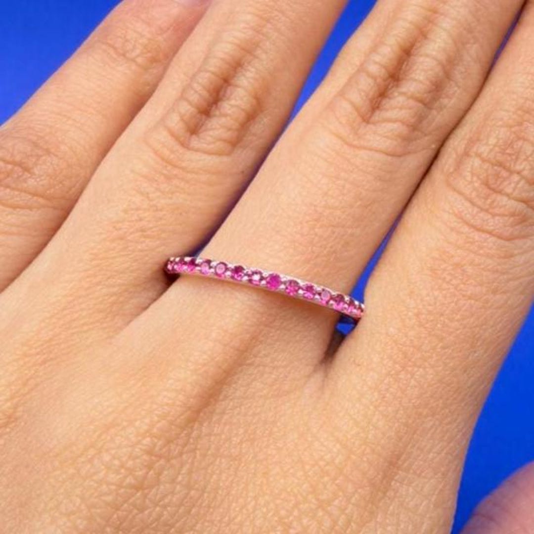 Ruby Eternity Band Lab Created, 14K Gold Birthstone Stacking Ring - Etsy