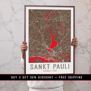 Sankt Pauli Poster City Map Football Fan Gift for Friend Birthday Print Office Wall Art Living Room Fast Delivery Various Sizes