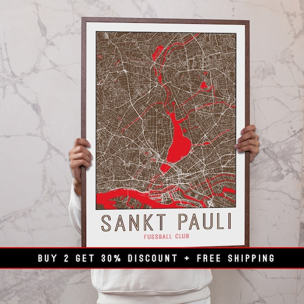 Sankt Pauli Poster City Map Fußball Fan Geschenk für Freund Geburtstag Druck Büro Wall Art Wohnzimmer Schnelle Lieferung Verschiedene Größen