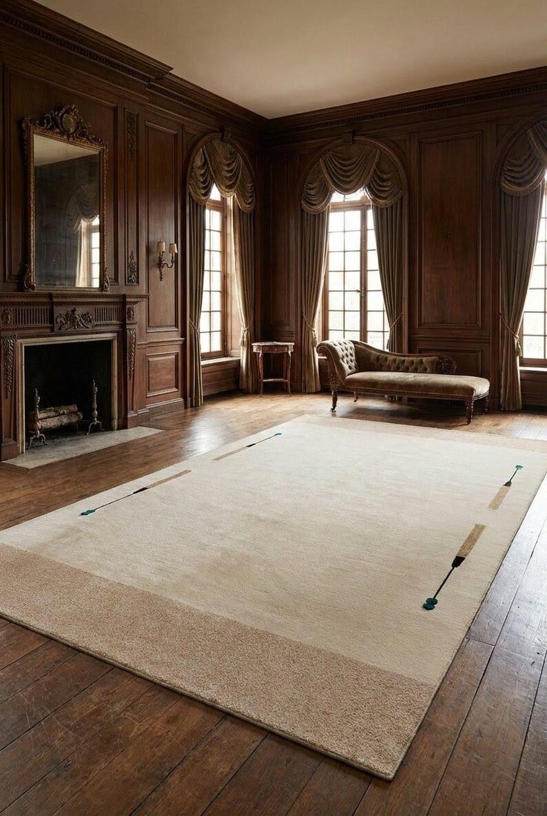Draped Rugs Art Deco Inspired Hand Tufted Rug - Neutral Beige Area Rug With Unique ...