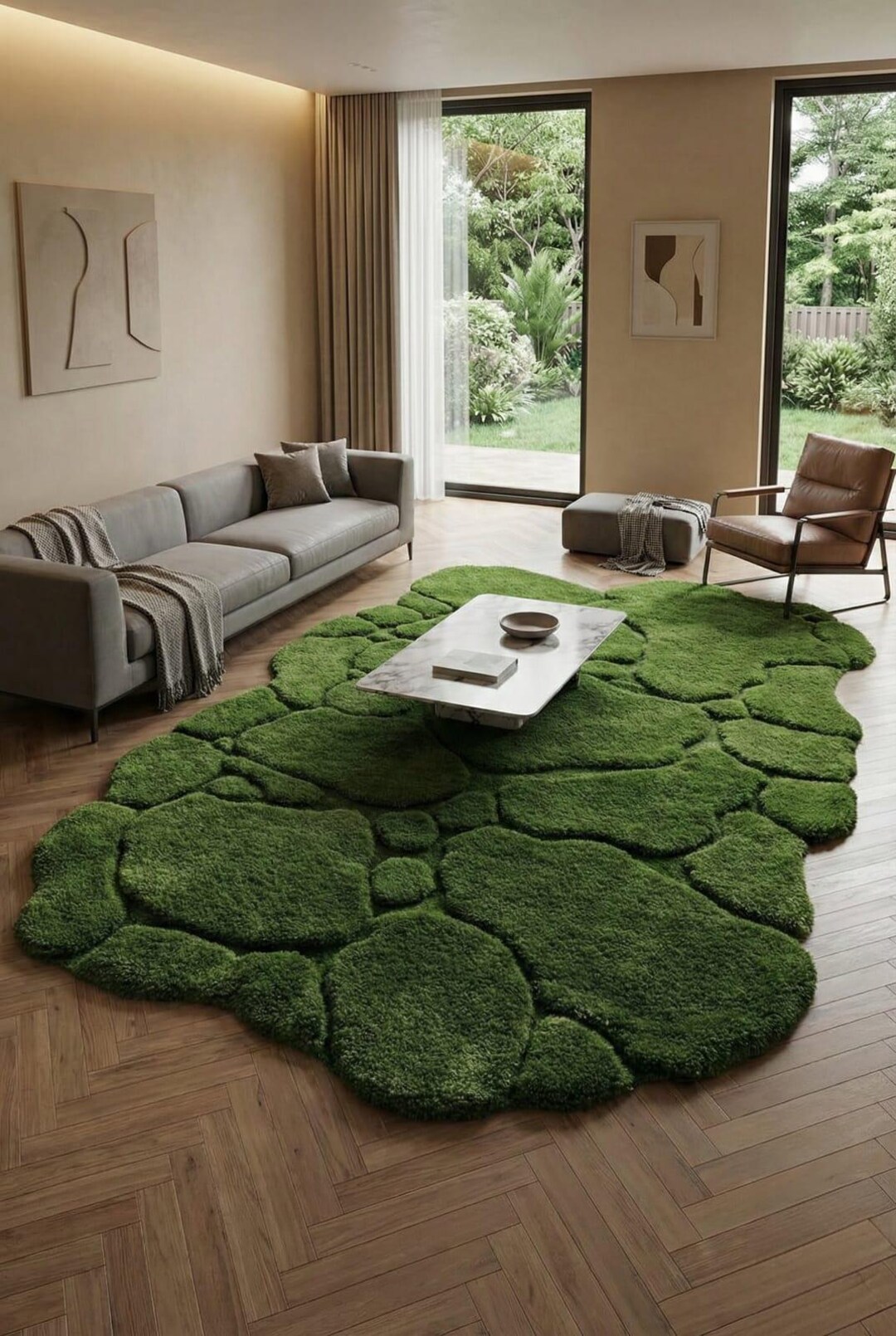 3D Moss Effect Hand Tufted Rug, Pebble Stone Design Green Carpet ...