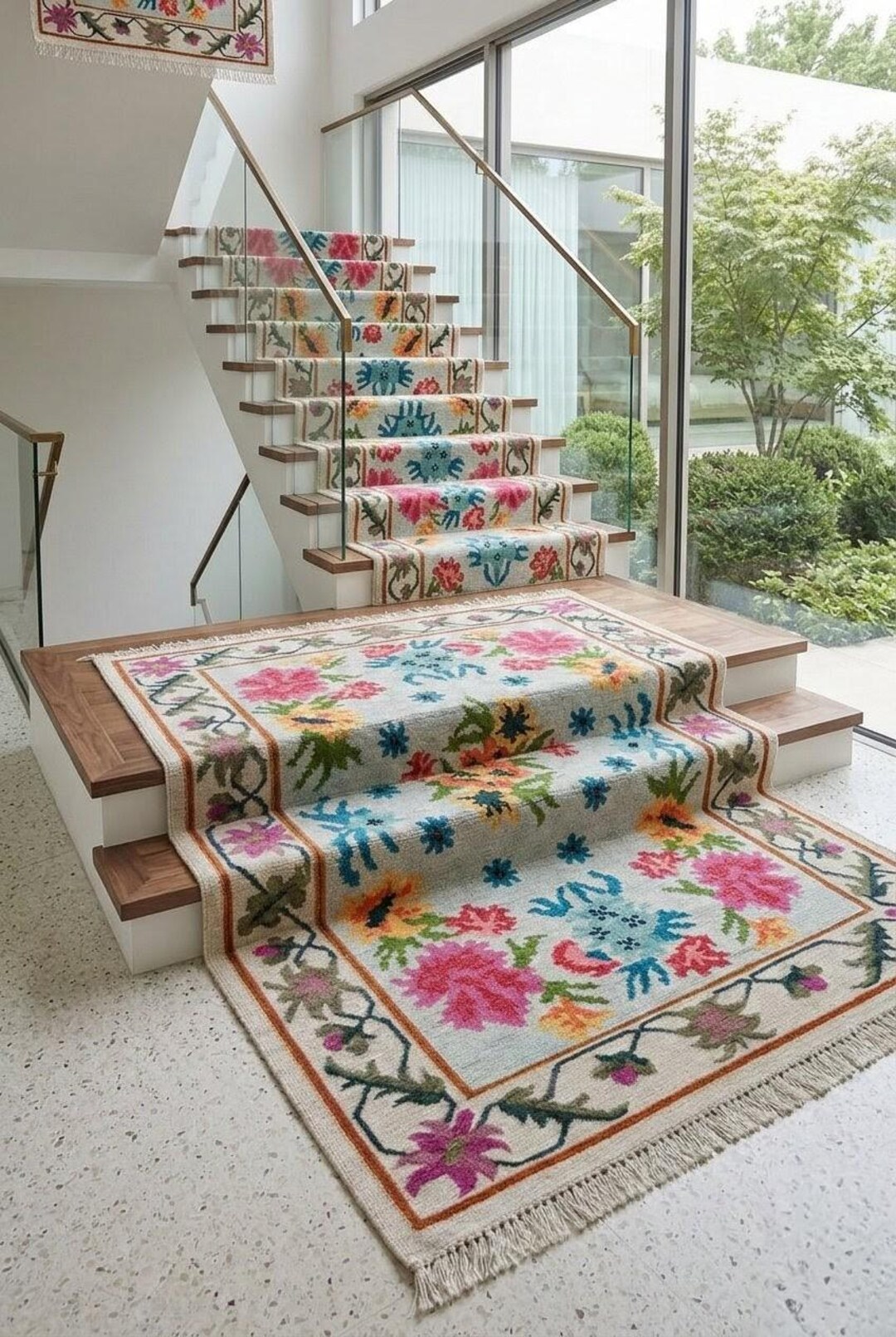 Handwoven Floral Dhurrie Rug, Colorful Kilim Area Rug, White Botanical ...