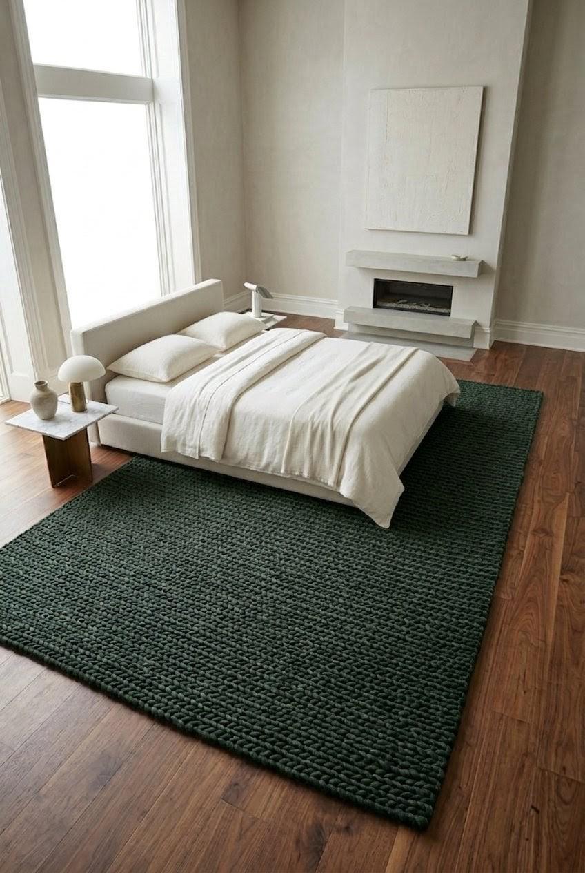 Chunky Dark Green Wool Rug, Forest Green Braided Area Rug, Dark ...