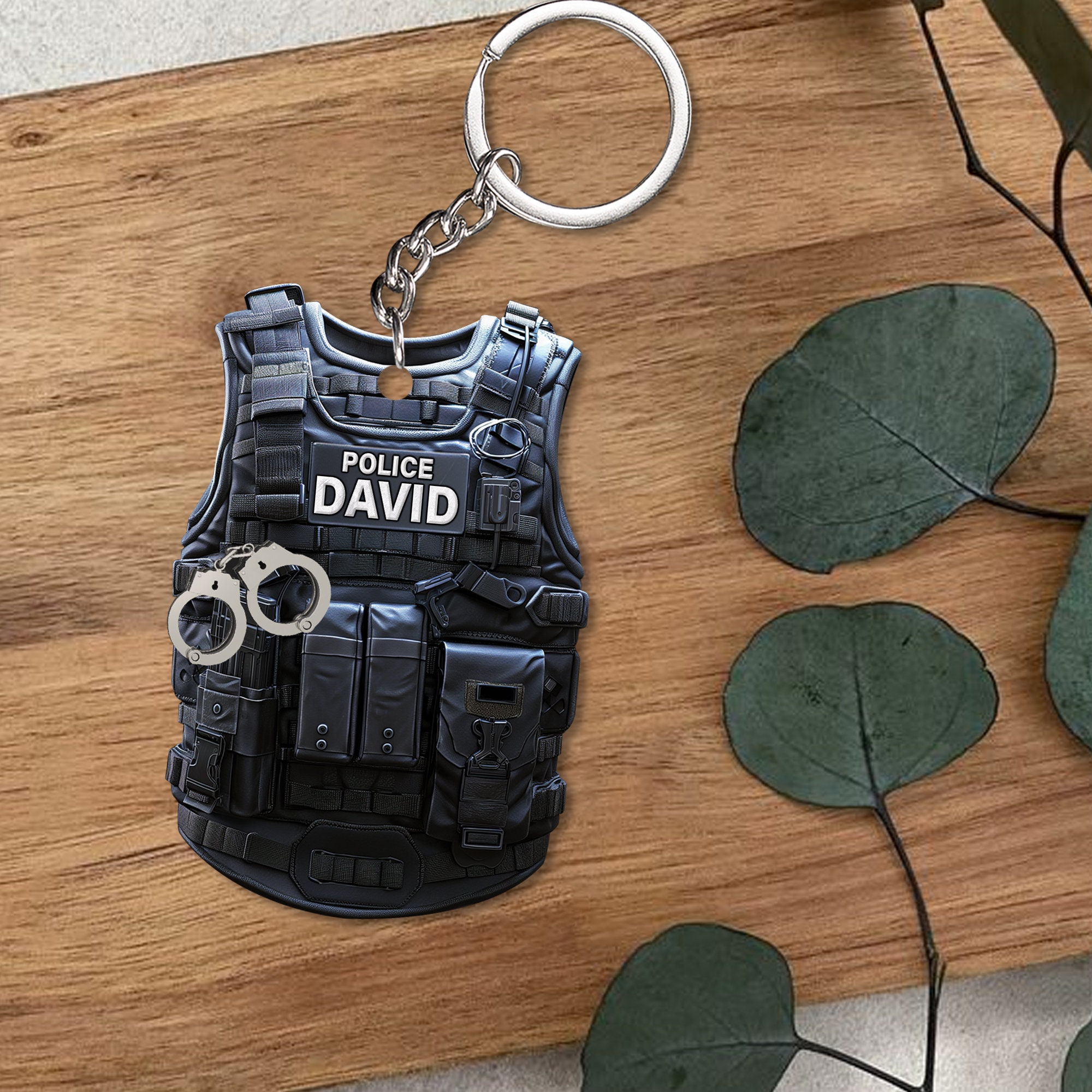 Personalized Police Bulletproof Vest Flat Keychain, Police Keychain