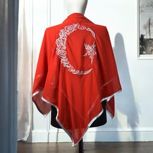 Personalised Red Chiffon Fabric Groom&#39;s Veil and Glove - Gold or Silver Moon and Star Embroidered, Groom&#39;s Veil-Groom&#39;s Wedding Cover