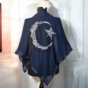 Personalised Dark Blue Chiffon Fabric Groom&#39;s Veil and Glove - Gold or Silver Moon and Star Embroidered, Groom&#39;s Veil-Groom&#39;s Wedding Cover