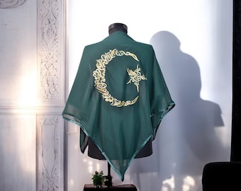 Personalised Groom Henna Night Cover, Groomsmen Gifts, Wedding Accessories, Chiffon Luxury Veil, Tugra Ayyıldız Embroidered,Embroidered