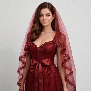 Red Henna Veil Set: Guipure Lace, Belt & Gloves, Kina Gecesi , Duvak